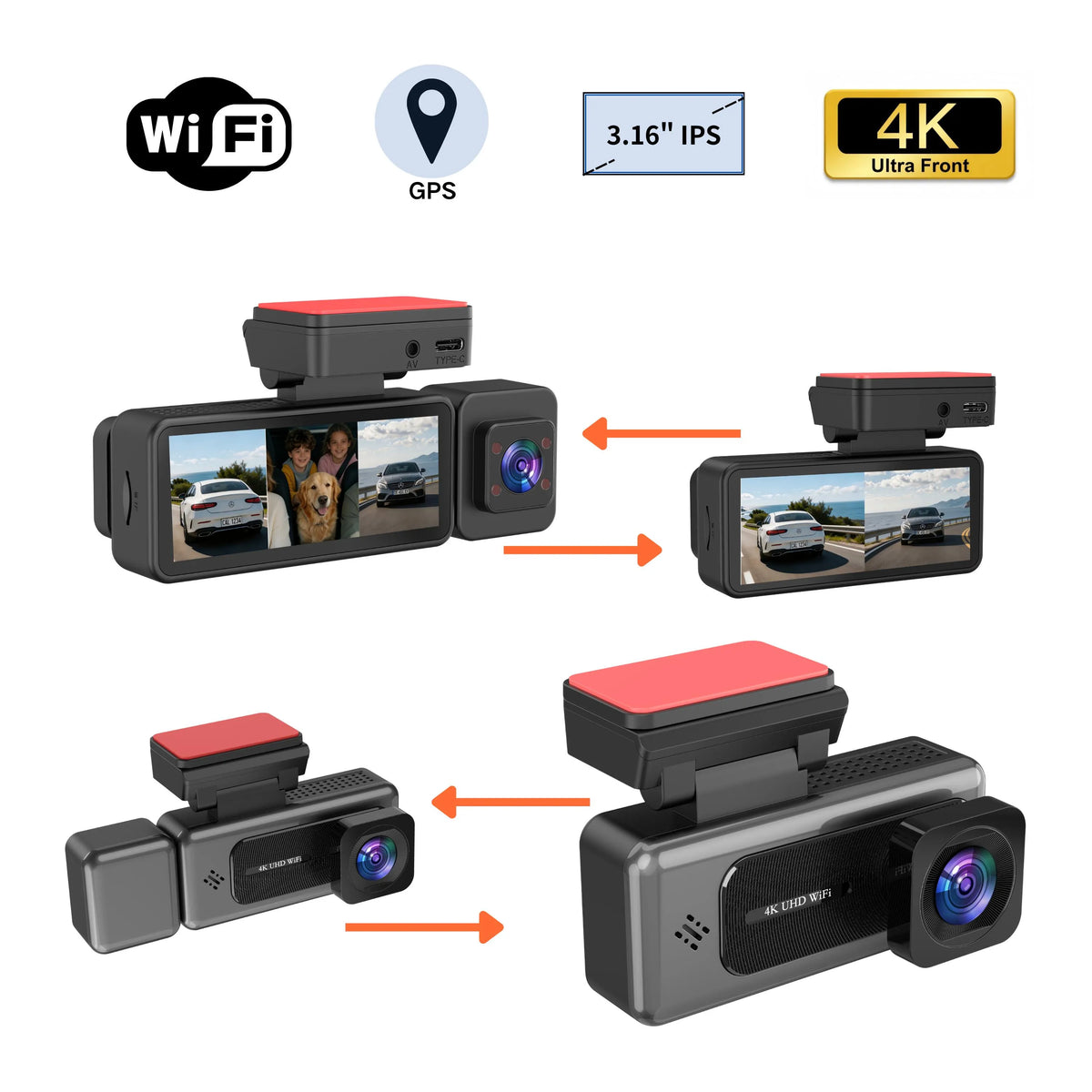 4K Car Dashcam with Cabin (Optional) -LF809